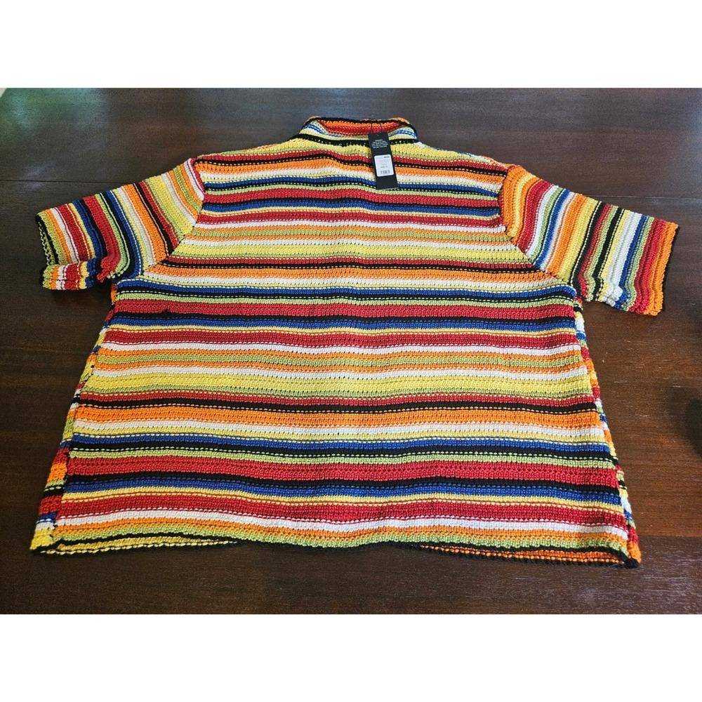 Fashion Nova Crochet Cardigan Women XL Multicolor Dreams Short Sleeve Stripe - Picture 4 of 9